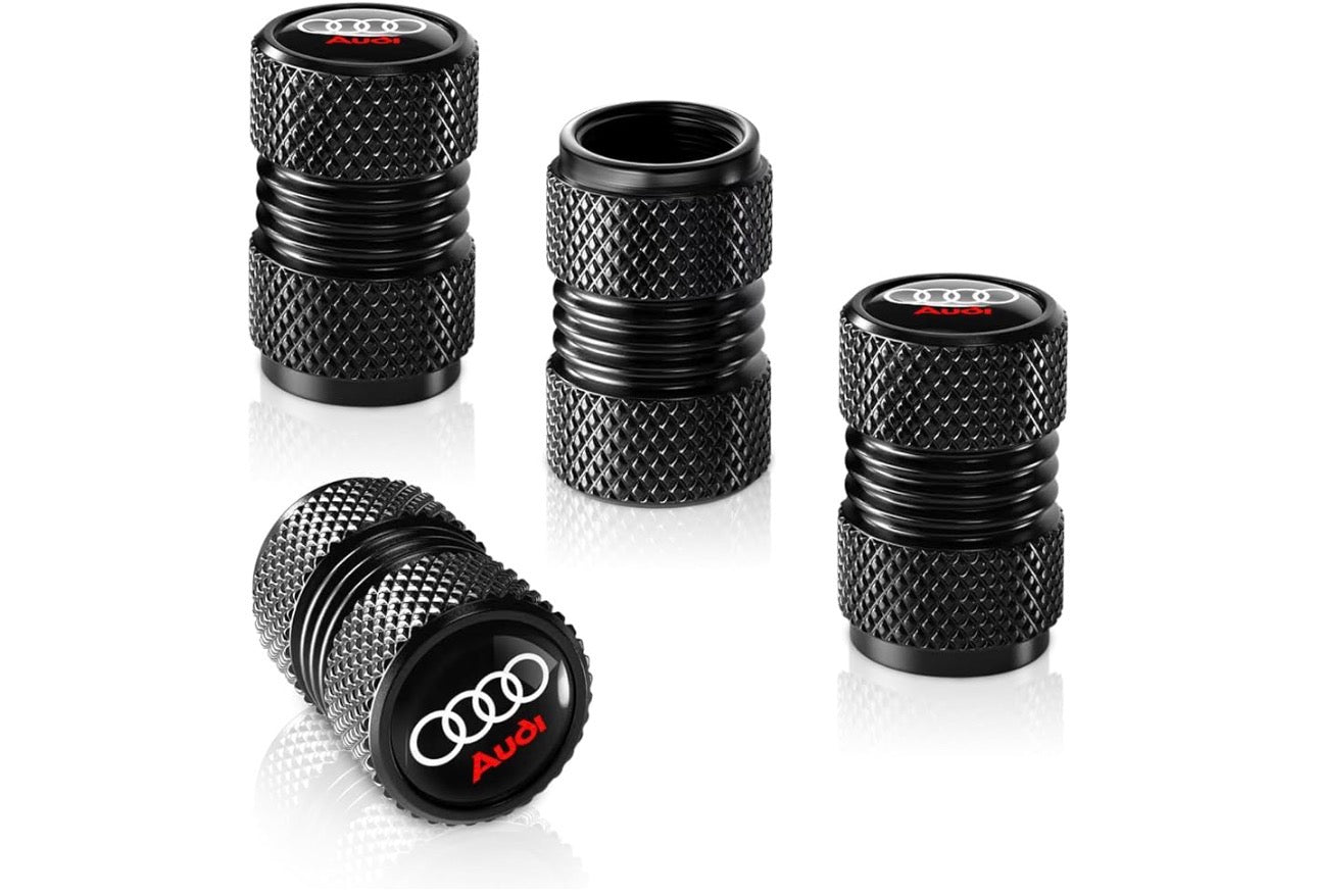 Audi Tire Valve Stem Cap Cover (Corrosion Resistant 4 Pack Black or Red)