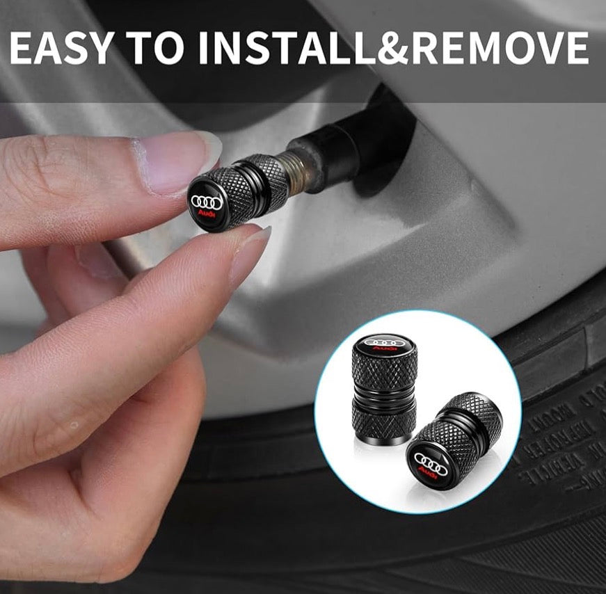 Audi Tire Valve Stem Cap Cover (Corrosion Resistant 4 Pack Black or Red)