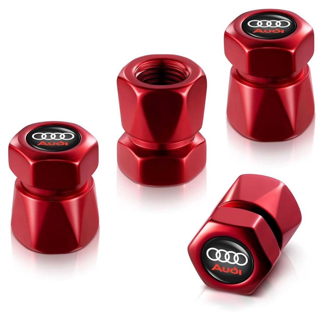 Audi Tire Valve Stem Cap Cover (Corrosion Resistant 4 Pack Black or Red)