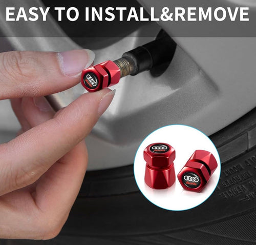 Audi Tire Valve Stem Cap Cover (Corrosion Resistant 4 Pack Black or Red)