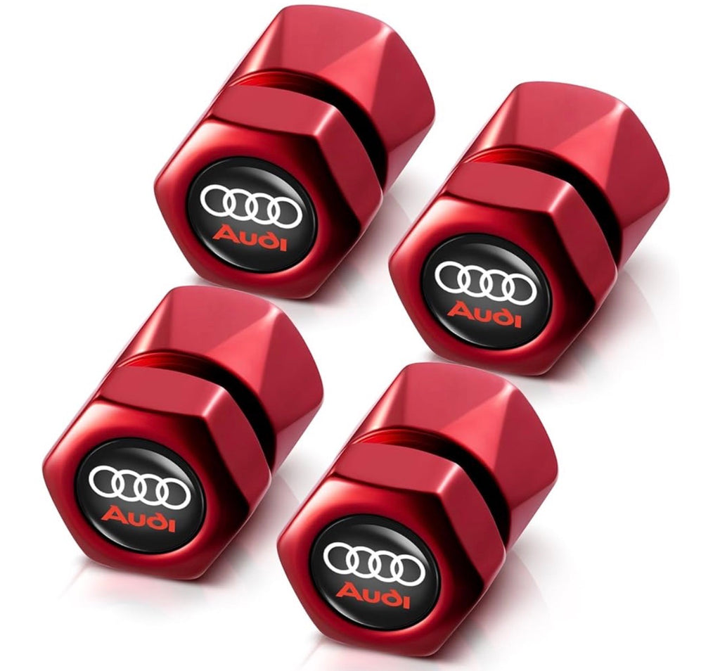 Audi Tire Valve Stem Cap Cover (Corrosion Resistant 4 Pack Black or Red)