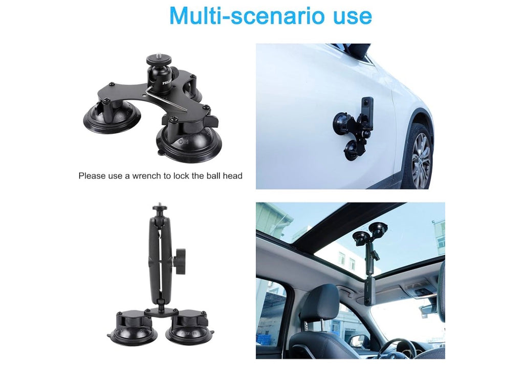PellKing XL Suction Car Mount for Insta360 x5,x4, x3, x2, x,One RS,R Compatible with GoPro Max DJI OSMO 360 Camera 5 in 1 Suction Mount Kit for Action Cameras (Includes 44.9-inch Selfie Stick)