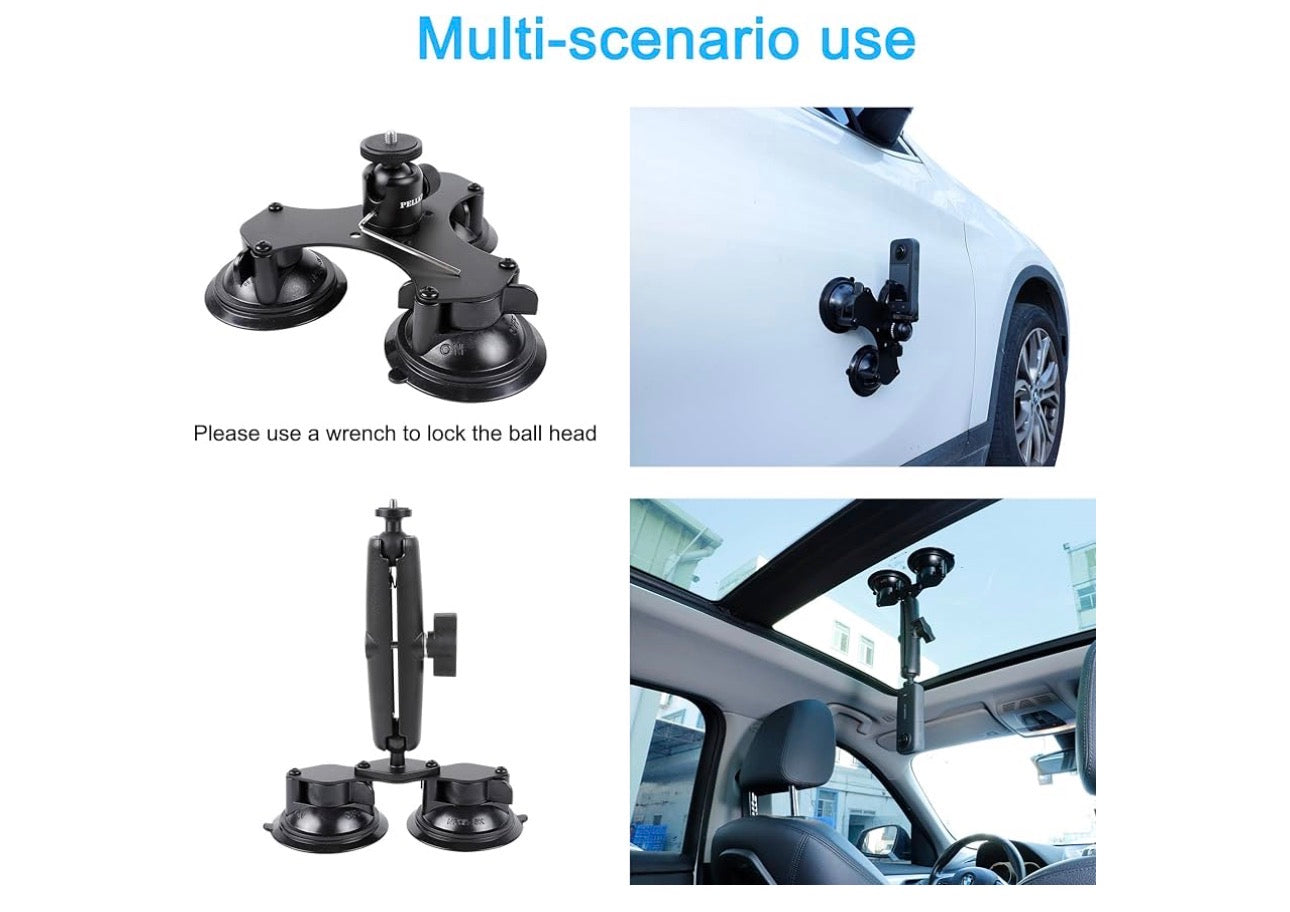 PellKing XL Suction Car Mount for Insta360 x5,x4, x3, x2, x,One RS,R Compatible with GoPro Max DJI OSMO 360 Camera 5 in 1 Suction Mount Kit for Action Cameras (Includes 44.9-inch Selfie Stick)