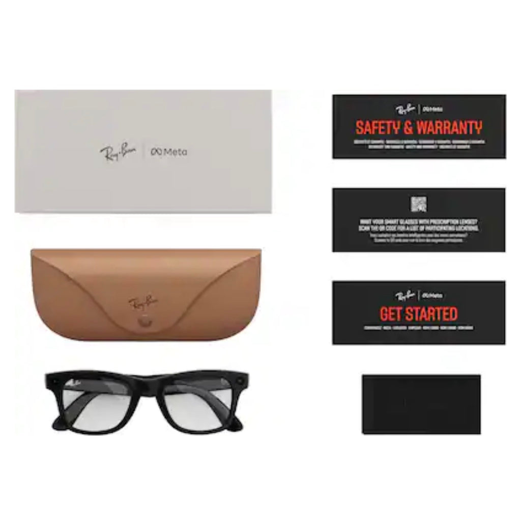 Ray-Ban Meta - Wayfarer Large glasses with Meta AI, Audio, Photo, Video Compatability - Clear Lenses - Shiny Black
