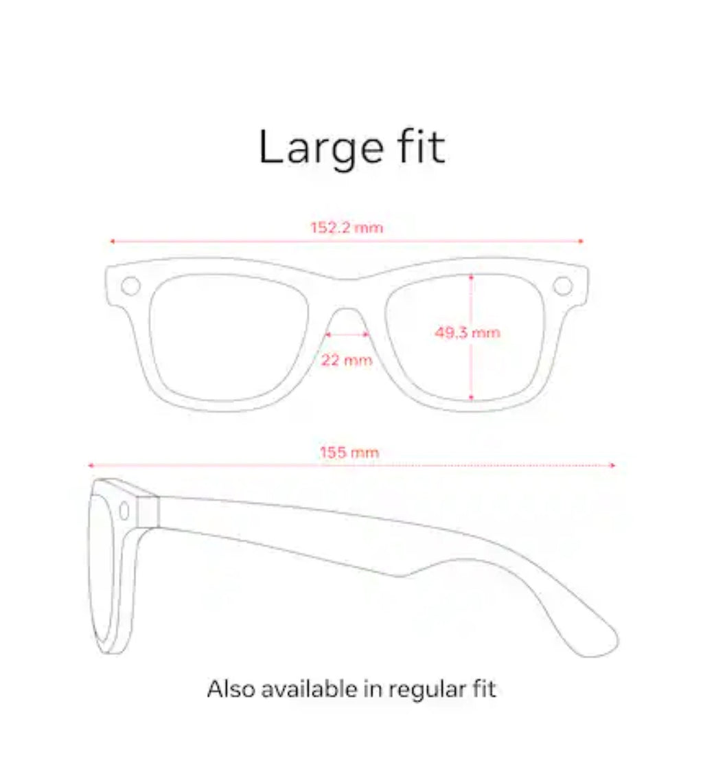Ray-Ban Meta - Wayfarer Large glasses with Meta AI, Audio, Photo, Video Compatability - Clear Lenses - Shiny Black