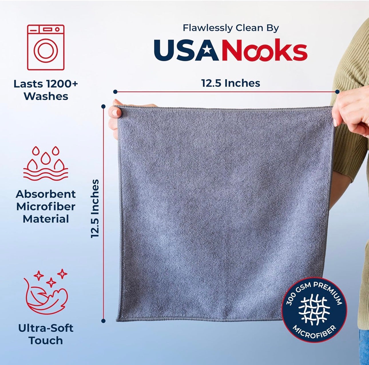 Microfiber Car Towel - 12 Pcs (12.5"x12.5") - High Performance Car Washing Cloth